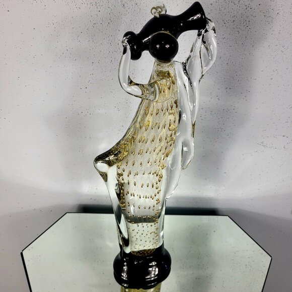 MURANO~VINTAGE 14" SIGNED MARIO BADIOLI BLACK GOLD GLASS FIGURINE SCULPTURE - Picture 1 of 16